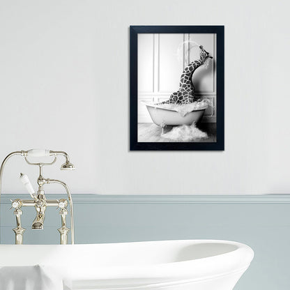 Bathroom Picture Wall Decor, Framed Black and White Bathroom Wall Art, Toilet Paper in Little Funny Raccoon's Hand Animal Canvas Print Painting
