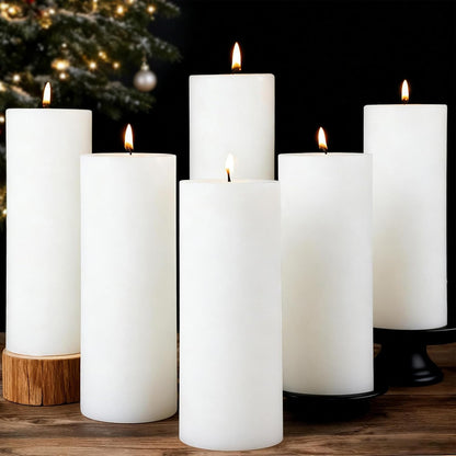 Unscented Ivory Pillar Candles Set of 6-2.8x4 inch - Dripless and Smokeless Large Pillar Candles, 50-Hours Long Burning Time Paraffin Candle for Dinner Table, Christmas and Home Decor