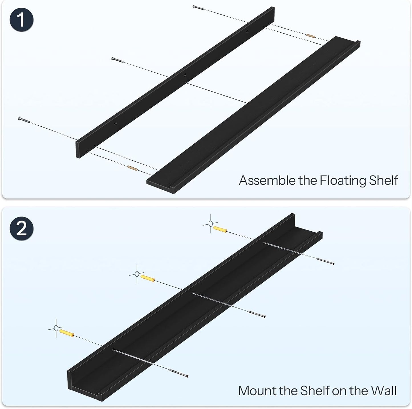 HOOBRO Floating Shelves, Wall Shelf Set of 3, 35.4 Inches Hanging Shelf with Raised Edge and Invisible Brackets, for Bathroom, Bedroom, Kitchen, Office, Living Room Decor, Rustic Brown BF90BJ01