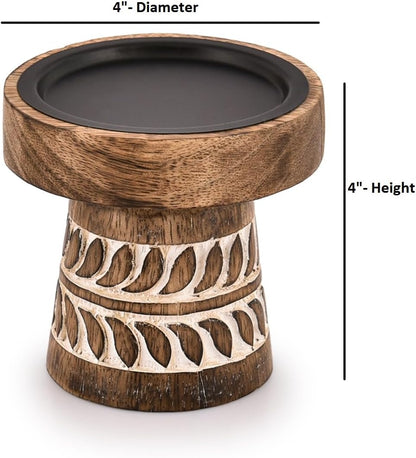 Kimona Candlestick Holders Round Turned Candle Holders for Candles Farmhouse Decorative Candelabras for Table Centerpiece & Home Décor (4" x 4" x 4")