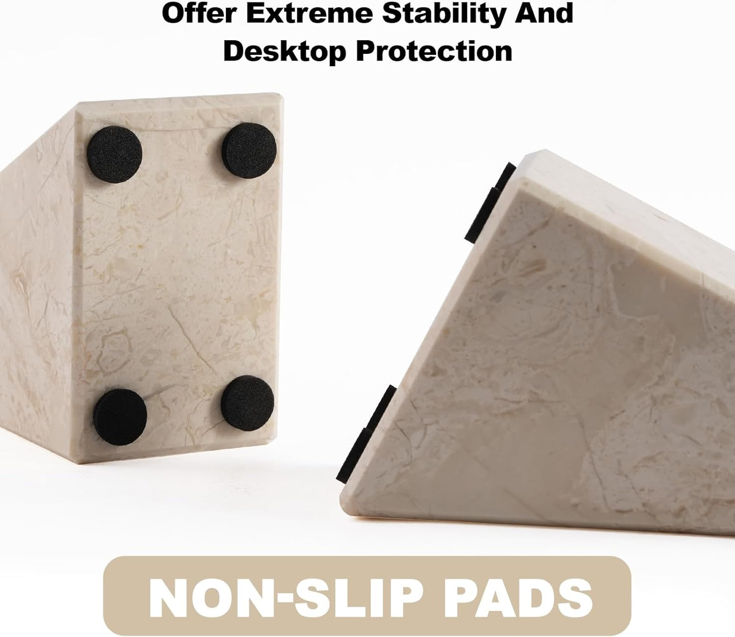 Karibiber Travertine Bookends for Heavy Books, Marble Decorative Bookends for Shelves, Heavy-Duty Stone Book Ends for Hardback Book & Cookbooks, Unique Book Stopper & Holder, Travertino Italy
