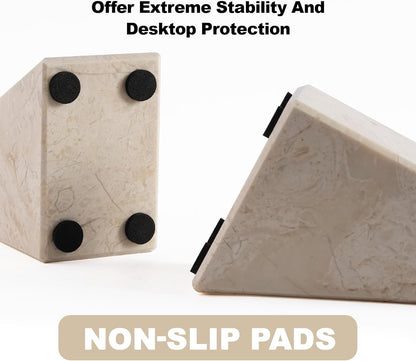 Karibiber Travertine Bookends for Heavy Books, Marble Decorative Bookends for Shelves, Heavy-Duty Stone Book Ends for Hardback Book & Cookbooks, Unique Book Stopper & Holder, Travertino Italy