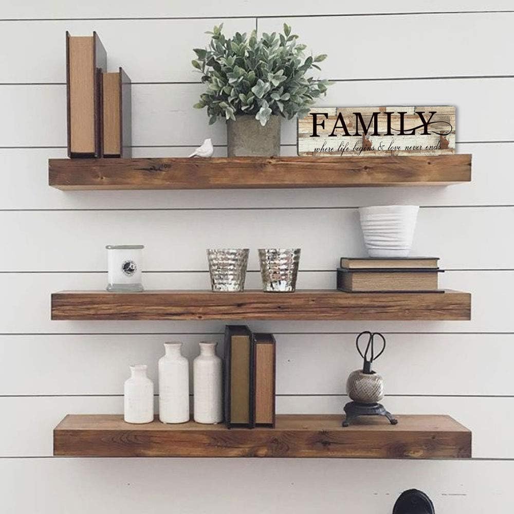 Wood Wall Decor Sign Family Wall Art Sign Home Inspirational Motto Printed Plaque Sign-Family, Where Life Begins and Love Never Ends 16"x5"-Wood Wall Decorations for Home Decor