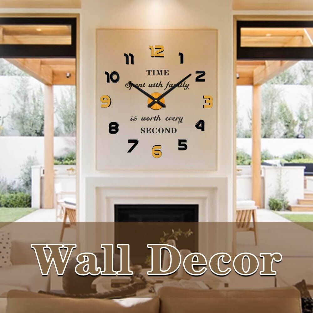 VANGOLD Large Wall Clocks for Living Room Decor, Decorative Wall Clocks Battery Operated (Black Wall Decor)