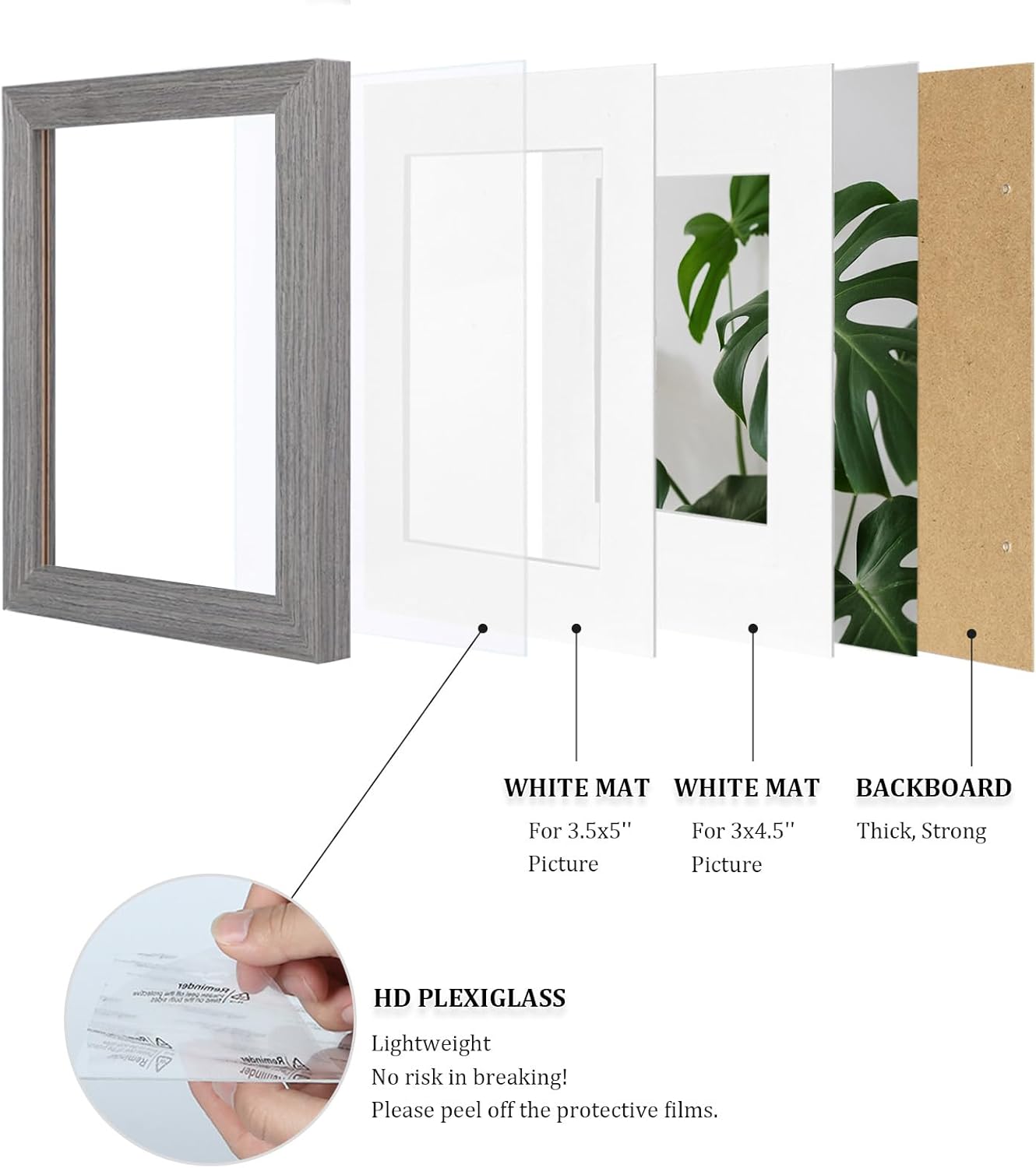 Egofine 8x10 Picture Frames Set of 4, Made of Solid Wood Covered by Plexiglass 4x6 and 5x7 with Mat or 8x10 without Mat, for Table Top Display and Wall Mounting Photo Frame Black
