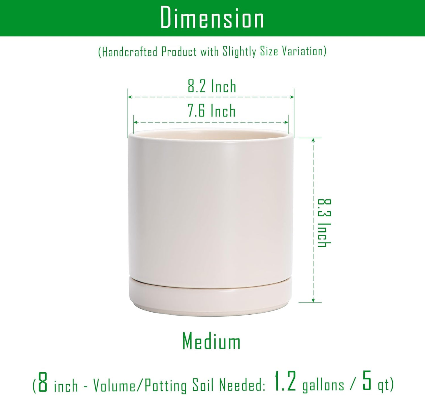 D'vine Dev Set of 2 Plants Pots, 6.5 Inch Ceramic Planter Pot for Plants with Drainage Hole and Saucer, White, 94-V-C-1