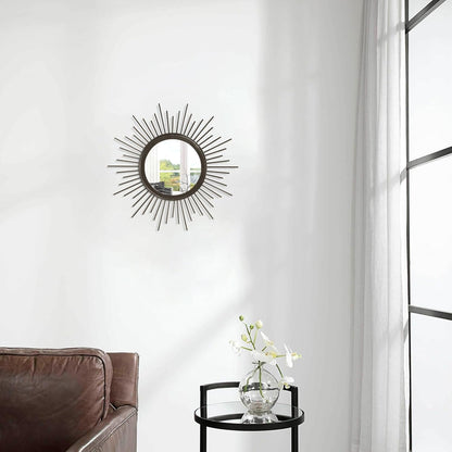 Gold Sunburst Mirrors for Wall Decorative Metal Round Art Mirrors Large Wall Decor Hanging Mirror for Bathroom Bedroom Living Room Vanity Entryway 16"