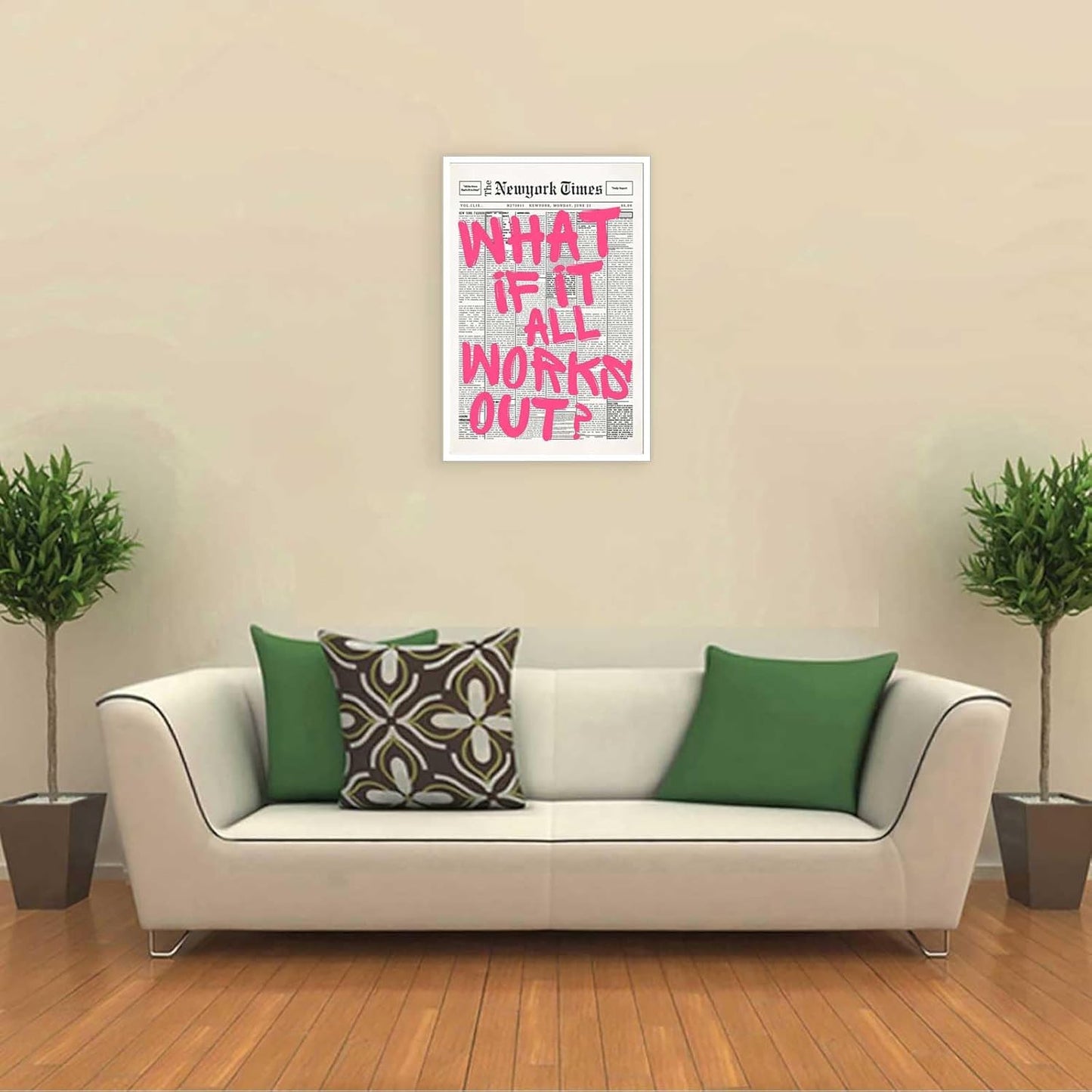 Retro Black And White Newspaper Poster What If It All Works Out Canvas Wall Art Positive Affirming Quote Minimalist Prints Painting For Home Bedroom Dorm Wall Decor 12x16in Unframed