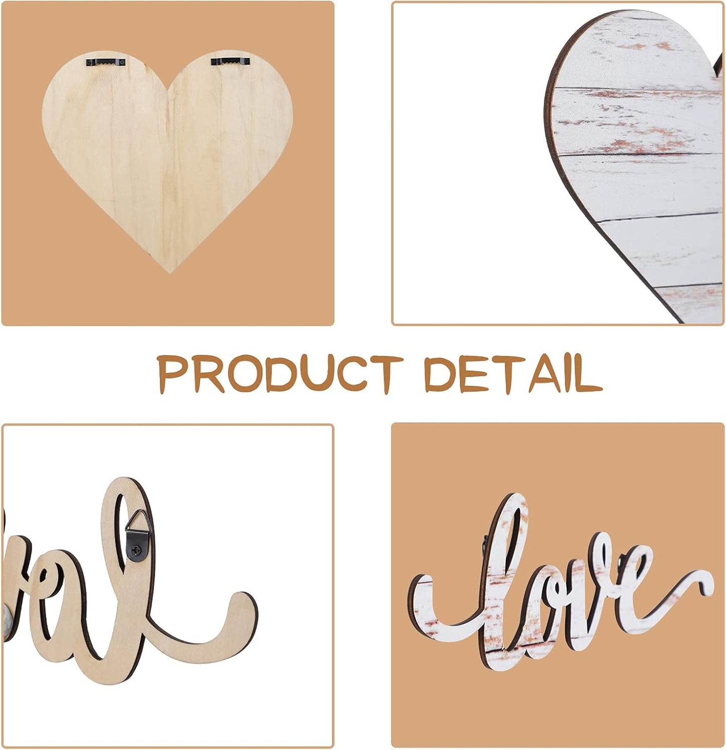 3 Pcs Wooden Hearts Decor Heart Wooden Sign Rustic Hanging Love Plaque for Wall Home Farmhouse Living Room Bedroom Gifts(White)