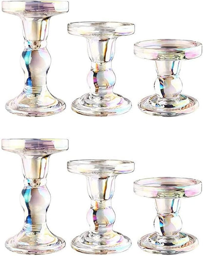 6-Piece Set of Glass Candlestick, Crystal Candlestick Holder Holder and Conical Candle, Christmas Candle Holder Decoration, Family Living Room Wedding Candle Holder (Clear 2sets)