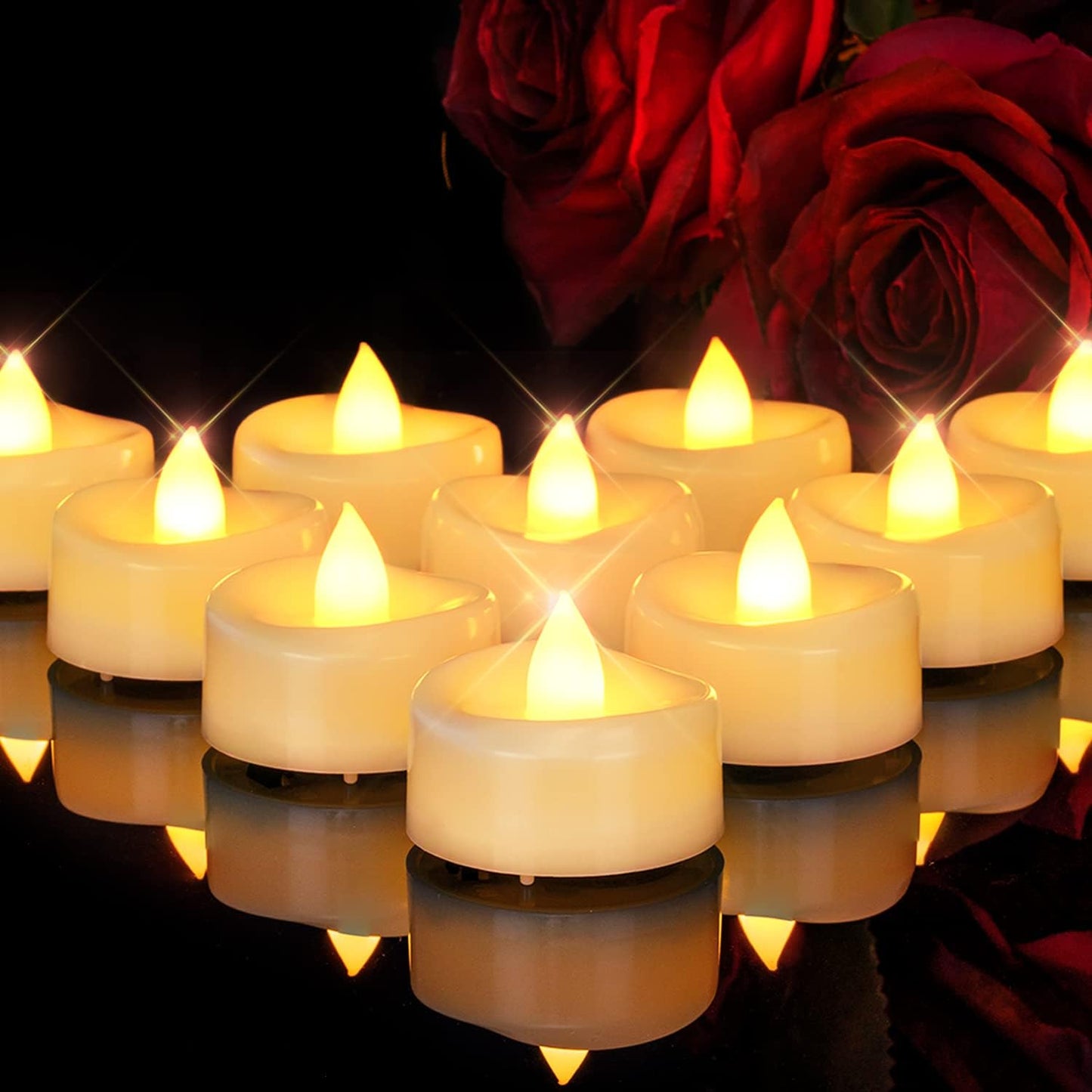merrynights LED Candles, Tea Lights Candles Battery Operated Bulk, 50-Pack Long-Lasting 200 Hours Flameless Tealight Candles, Realistic Tea Lights for Christmas Halloween Wedding, 1.5'' D X 1.25'' H