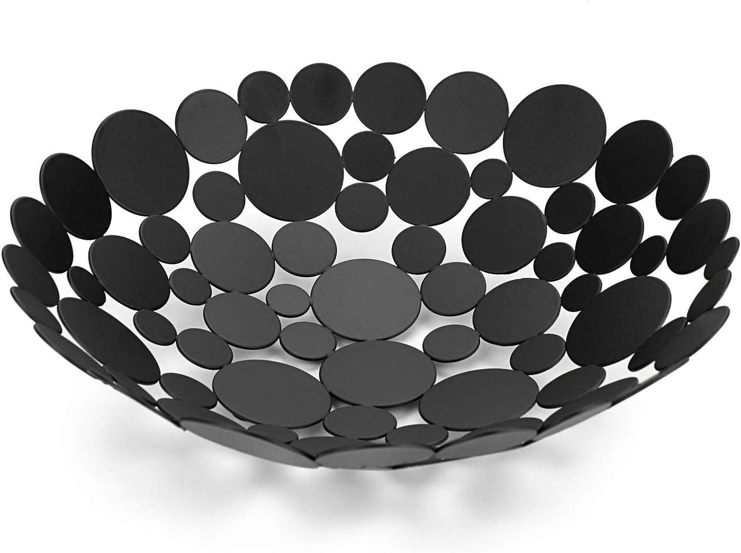 OwnMy Metal Fruit Bowl Basket Creative Table Centerpiece Fruit Stand Decorative Countertop Fruit Holder for Kitchen Counter, Iron Large Fruit Plate Round Storage Tray for Bread Snacks Candy (Black)