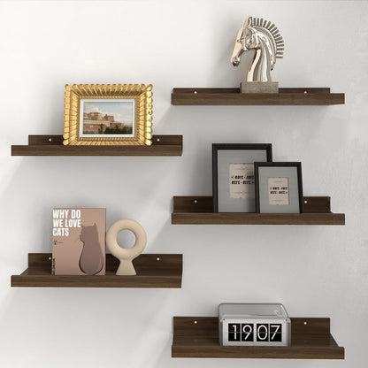 RICHER HOUSE 5 Set Floating Wall Mounted Shelves, Black Shelves for Wall Decor, Modern Picture Ledge Shelf with Lip for Storage, Nursery, Bedroom, Living Room, Bathroom - Black