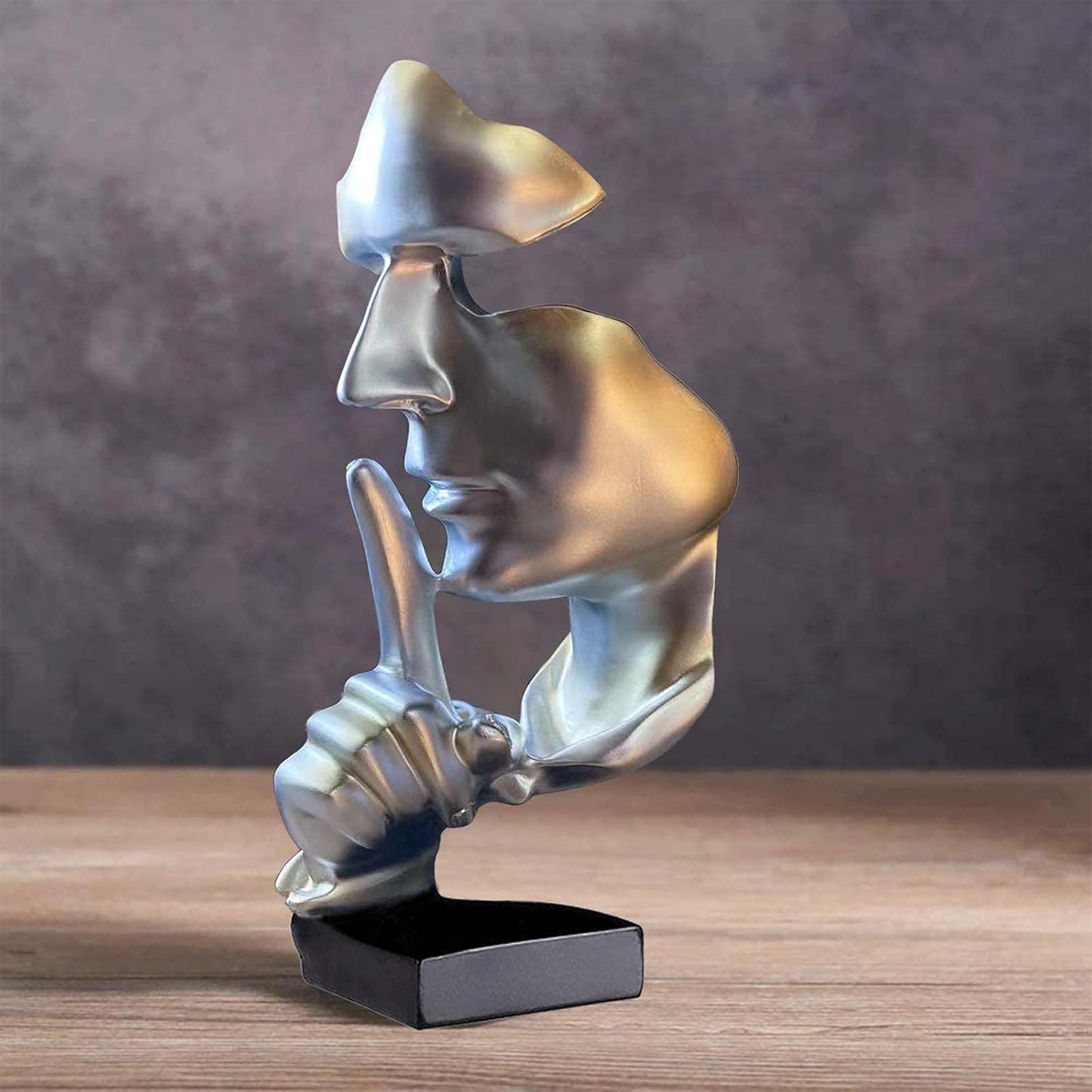 aboxoo Thinker Statue, Silence is Gold Abstract Art Figurine,Modern Home Resin Sculptures Decorative Objects,Table Top Decor for Livingroom Home Decor,Office Study Sculpture,Shh mask Statue(Gold)