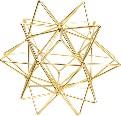 5.5" Gold Metal Geometric Sculpture, Modern Square Decorative Sphere, Small Tabletop Decoration Ball for Home Office Table Shelf Living Room Bedroom Desk Decor
