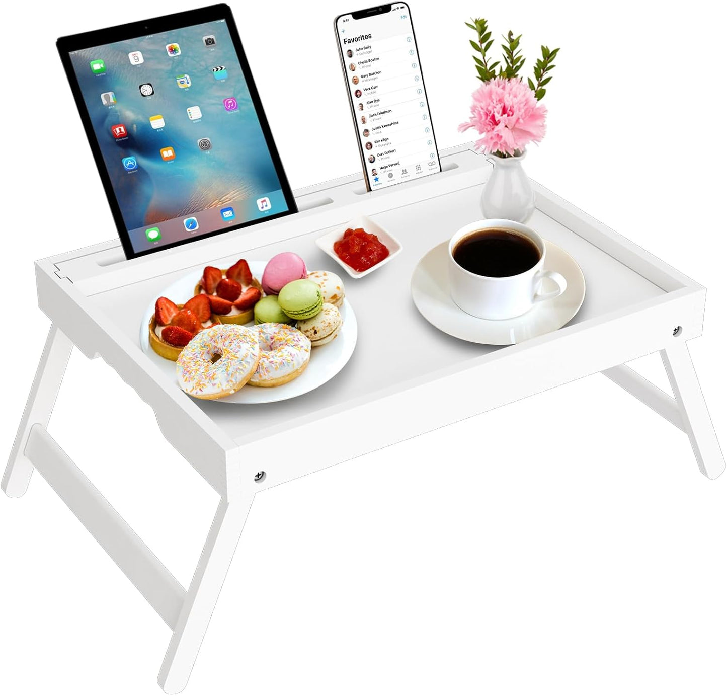 Bed Tray Table with Handles Folding Legs,Bamboo Breakfast Food Tray with Media Slot,Use As Platter,Laptop Desk,Snack,TV Tray Kitchen Serving Tray Black Large