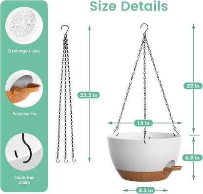 UOUZ 13 Inch 2 Pack Large Self Watering Hanging Planters for Indoor Outdoor Plants, Hanging Plant Pots with Removable 50 Oz Reservoir, Plastic Hanging Basket for Window Porch Garden Balcony, Black