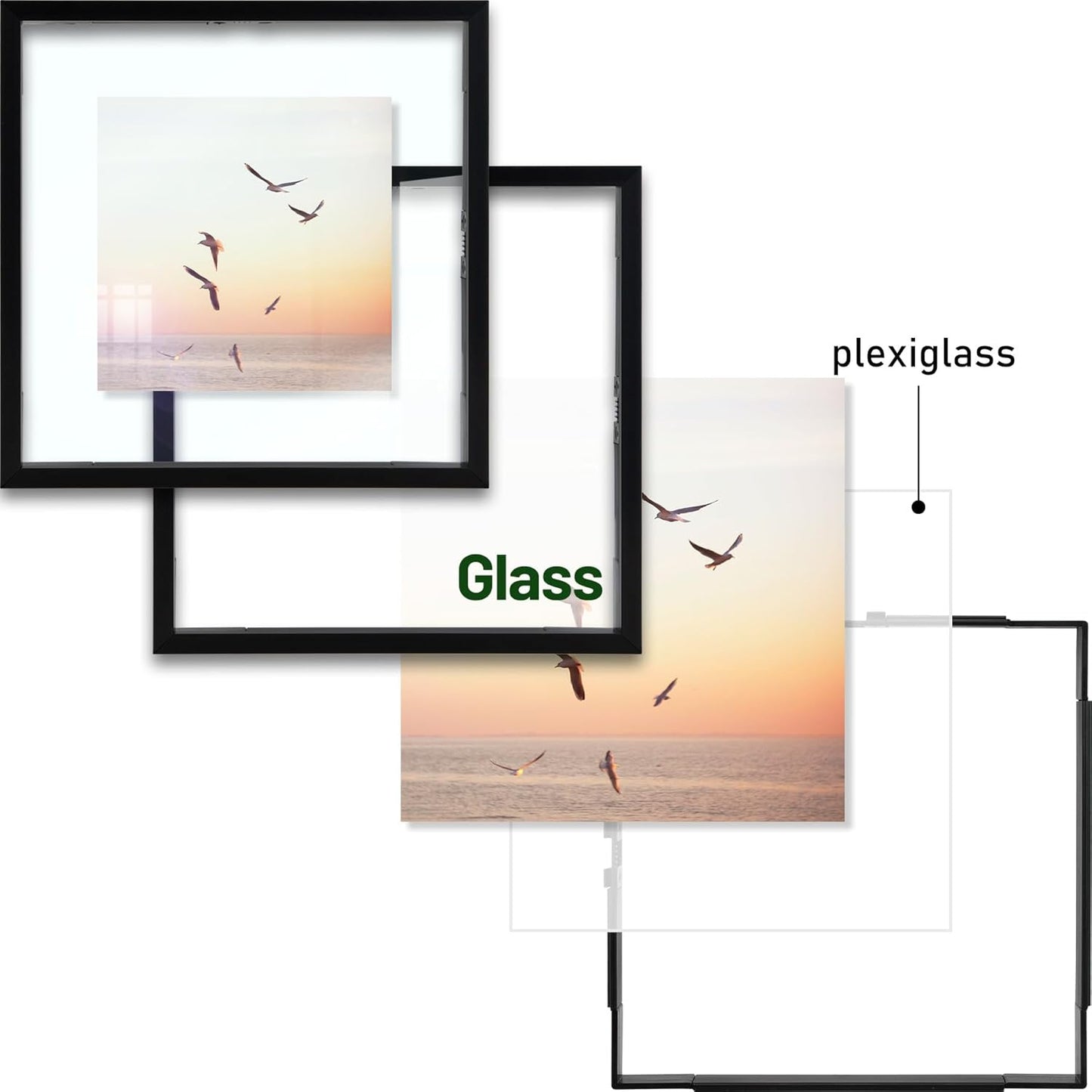 Frametory, Floating Picture Frame 12x16 - Black Aluminum Metal Photo Frame - Real Glass of Front - for Wall Mount Display