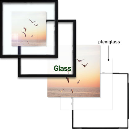 Frametory, Floating Picture Frame 12x16 - Black Aluminum Metal Photo Frame - Real Glass of Front - for Wall Mount Display