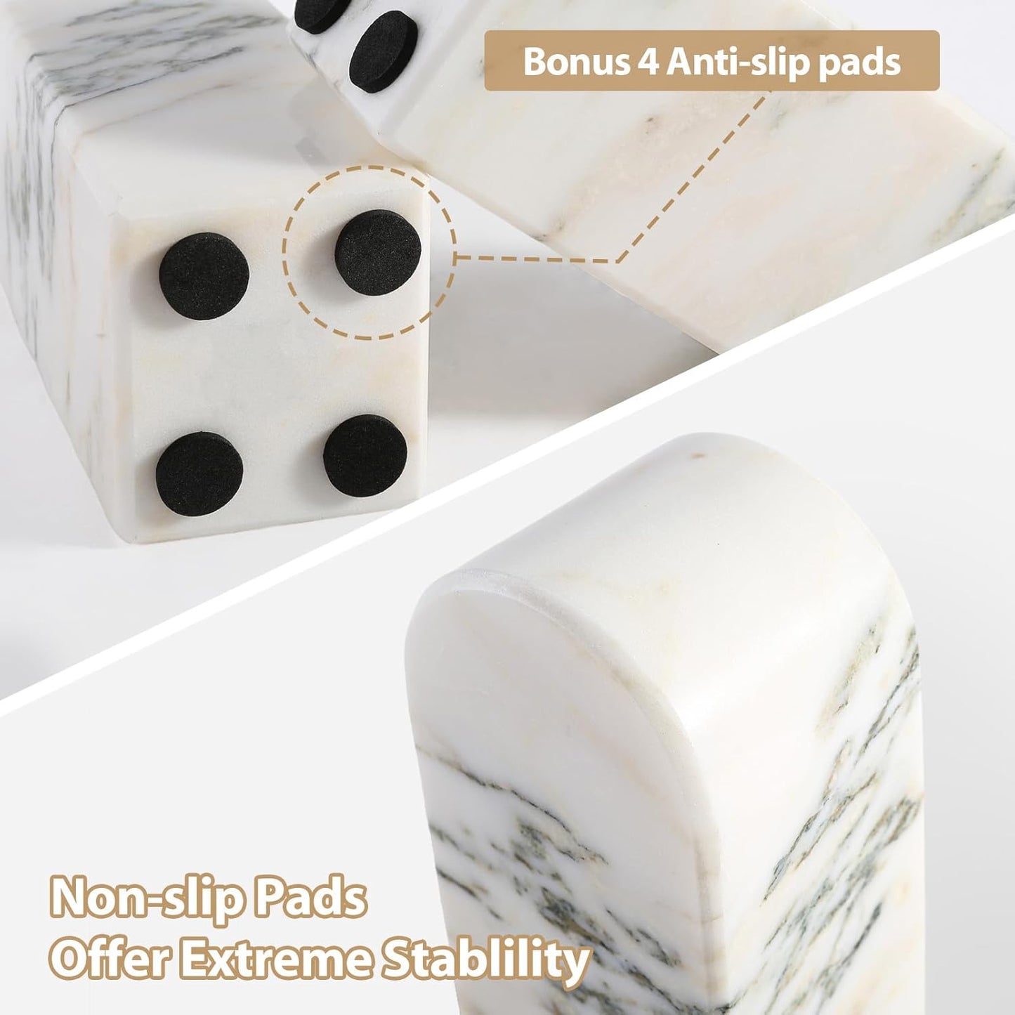 Koville African Natural Marble Bookends for Shelves, Non-Slip Book Ends, 13LBS Ultra Heavy Duty Marble Book Holder Organizer, Apartment Decor for Movies/CD/Video Games(Namib Fantasy)