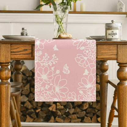 Artoid Mode Pink Bloom Flowers Butterfly Spring Table Runner, Seasonal Holiday Kitchen Dining Table Decoration for Home Party Indoor 13x72 Inch