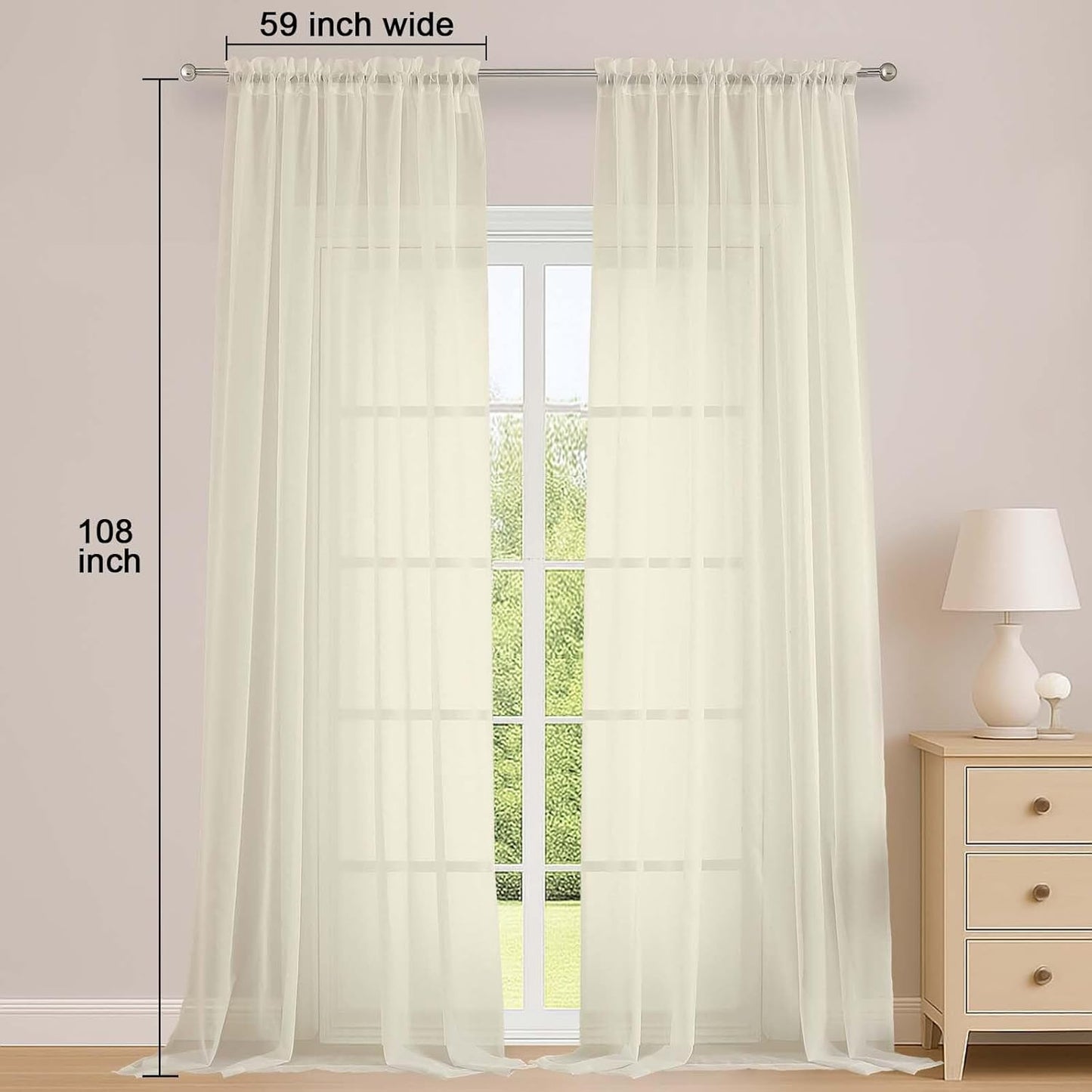 OWENIE Sheer Curtains 84 inches Long 2 Panels Set for Living Room/Bedroom, Rod Pocket Voile Sheer Panel Drapes, White, 2pcs, Each 42" W x 84" L - Colors B