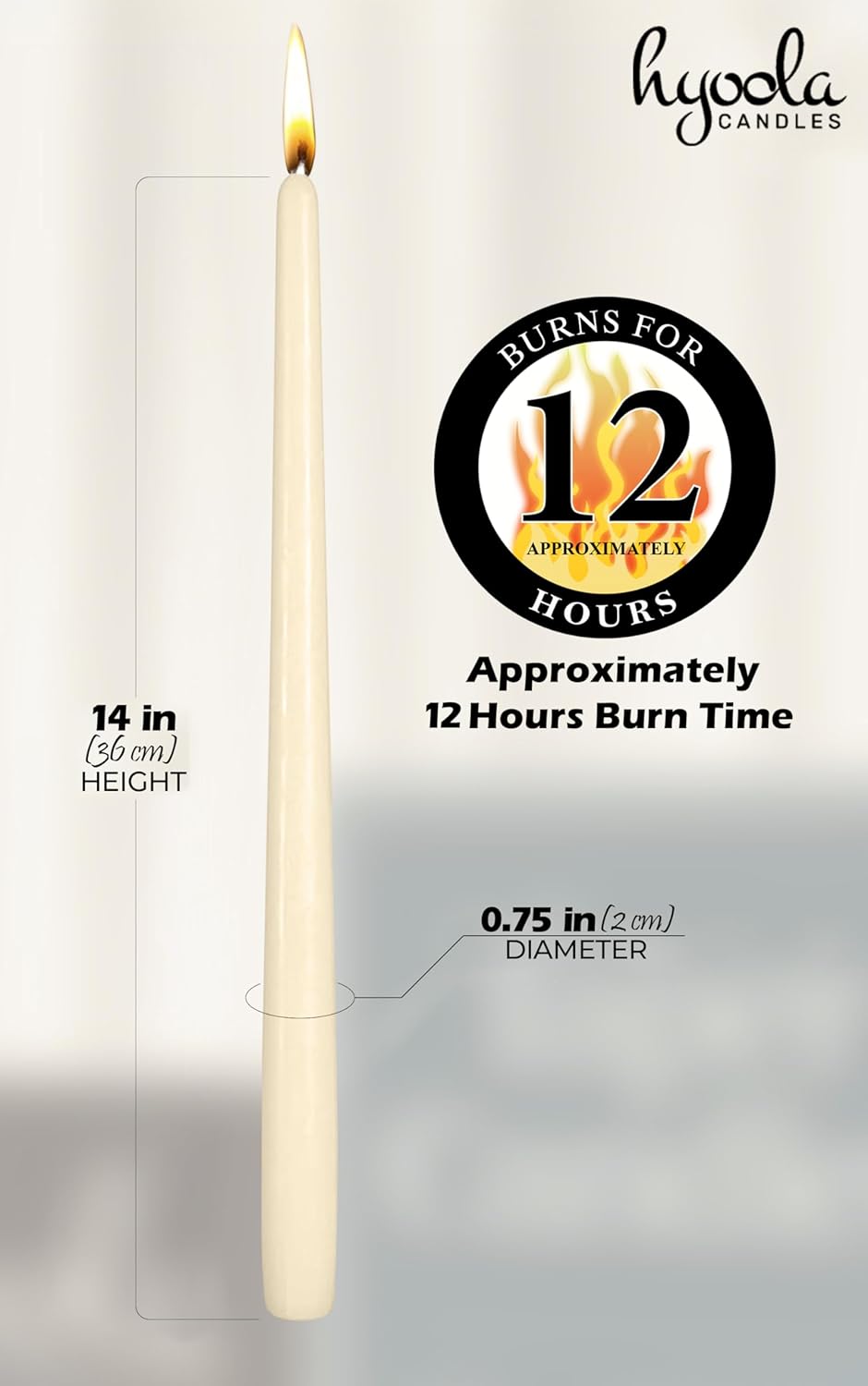 Hyoola 12 Pack Tall Taper Candles - 10 Inch Woolwhite Dripless, Unscented Dinner Candle - Paraffin Wax with Cotton Wicks - 8 Hour Burn Time