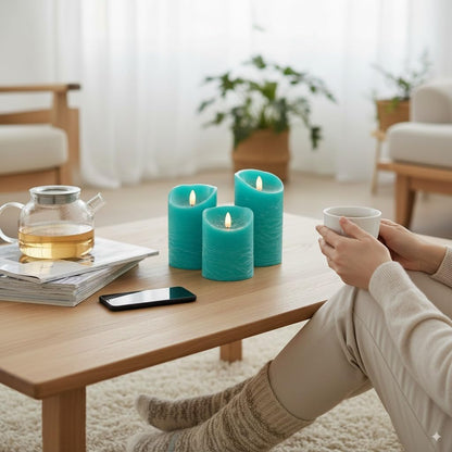 VENTA Set of 3 Warm Ivory Pillar Candles | Real Wax Battery Operated Candles with Flickering Flame | Timeless Year-Round Decor for Weddings, Mantels & Centerpieces