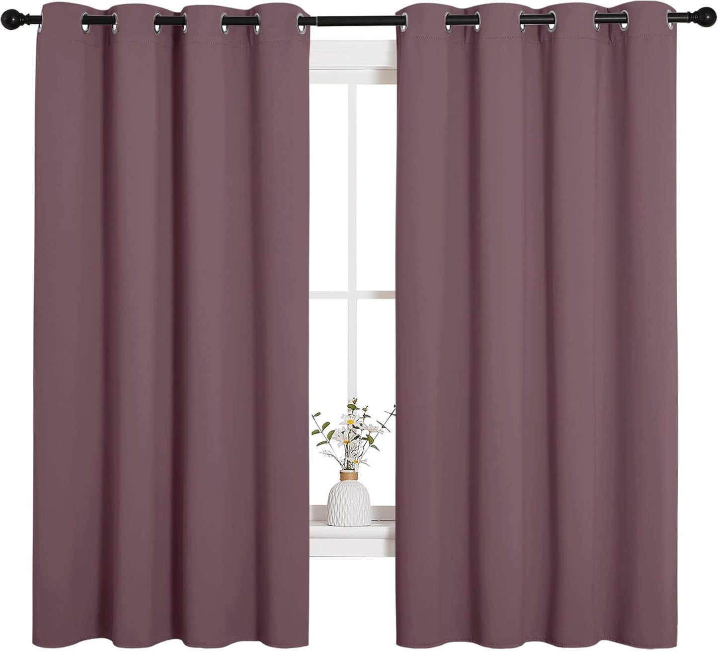 NICETOWN Halloween Pitch Black Solid Thermal Insulated Grommet Blackout Curtains/Drapes for Bedroom Window (2 Panels, 42 inches Wide by 63 inches Long, Black) - Colors E