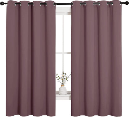 NICETOWN Halloween Pitch Black Solid Thermal Insulated Grommet Blackout Curtains/Drapes for Bedroom Window (2 Panels, 42 inches Wide by 63 inches Long, Black) - Colors E