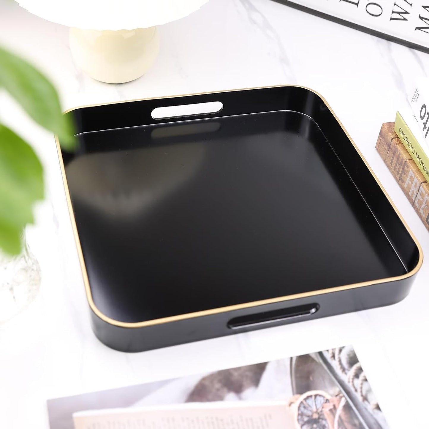 Green Decorative Tray with Handles, Versatile Serving Tray for Coffee Table, Ottoman, Ideal for Serving, Displaying, Organizing, 15.7"*10.2"*1.57"