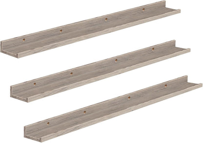 HOOBRO Floating Shelves, Wall Shelf Set of 3, 35.4 Inches Hanging Shelf with Raised Edge and Invisible Brackets, for Bathroom, Bedroom, Kitchen, Office, Living Room Decor, Rustic Brown BF90BJ01