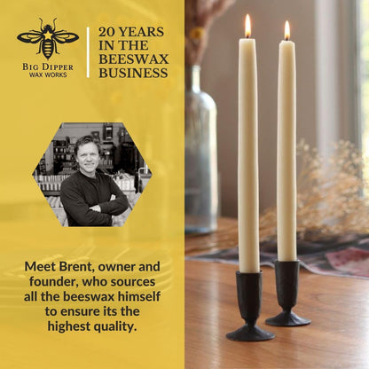 Big Dipper Wax Works Red Hand-Dipped Beeswax Taper Candles – 12” x 7/8”, 2-Pack, 100% Pure Beeswax, Long Burning, Clean, Cotton Wick, Handmade in USA, Home Décor & Wedding Candles
