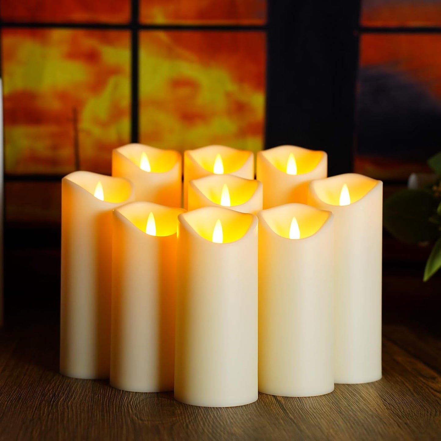 kakoya Flickering Flameless Candles Battery Operated with Remote and 2/4/6/8 H Timer Acrylic Led Pillar Candles Pack of 9 (appr D2.3"xH5.5"6.5"7.5")with Realistic 3D Wick Candles for Home Decor(White)