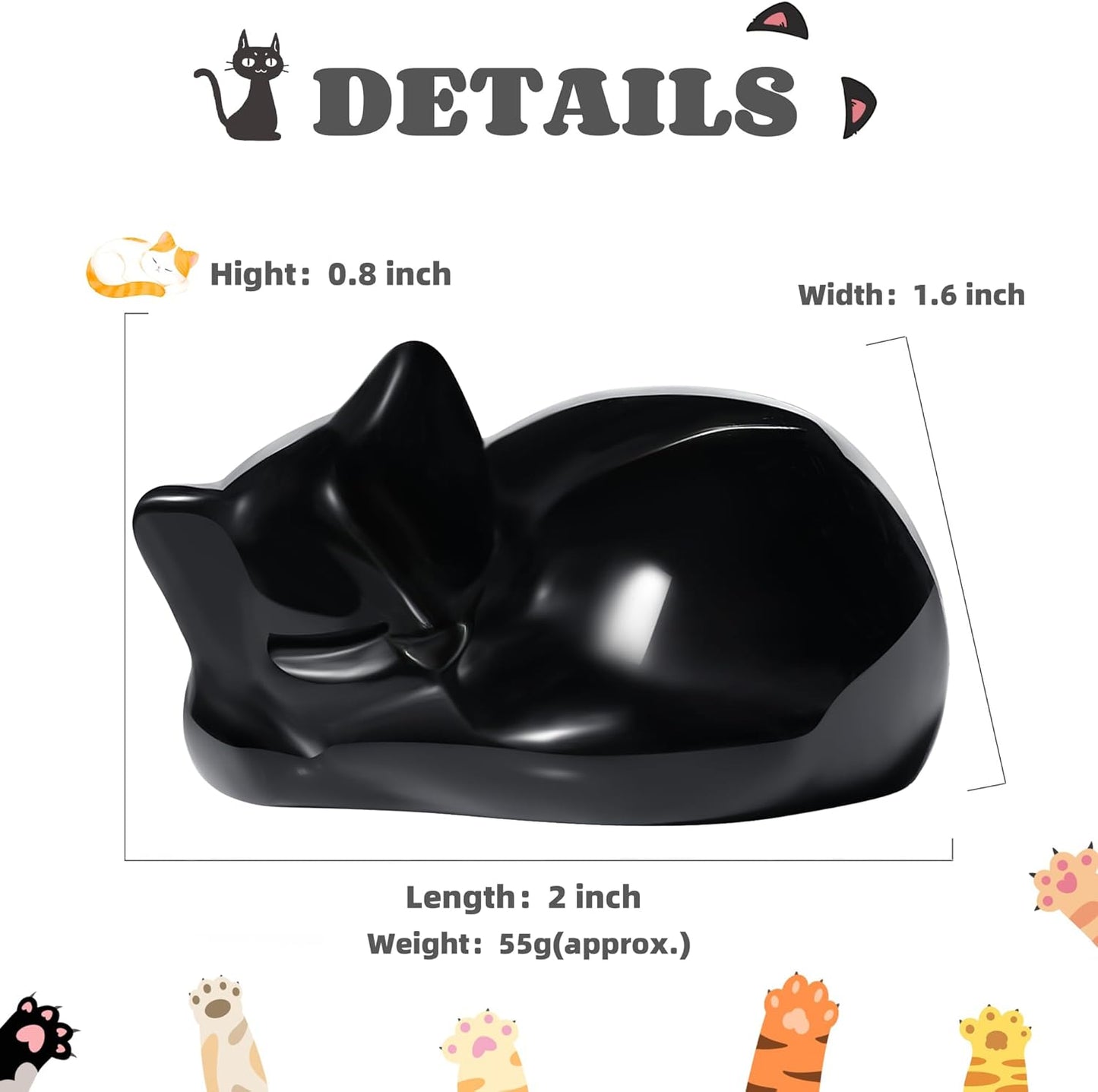 YATOJUZI 2" Cat Decors Statue Opal Moonstones Crystals Opalite Sleeping Cats Gemstone Hand-Carved Cute Animal Figurines Home Office Desk Decor Stocking Stuffers Cat Themed Ornaments Gifts for Women