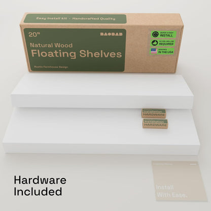 BAOBAB WORKSHOP Wood Floating Shelves for Wall Mounted, 16 inch Walnut Floating Shelf for Bathroom, Solid Wooden Wall Shelves for Kitchen Bedroom Farmhouse, Walnut Finish, 16 x 6.7, Set of 2