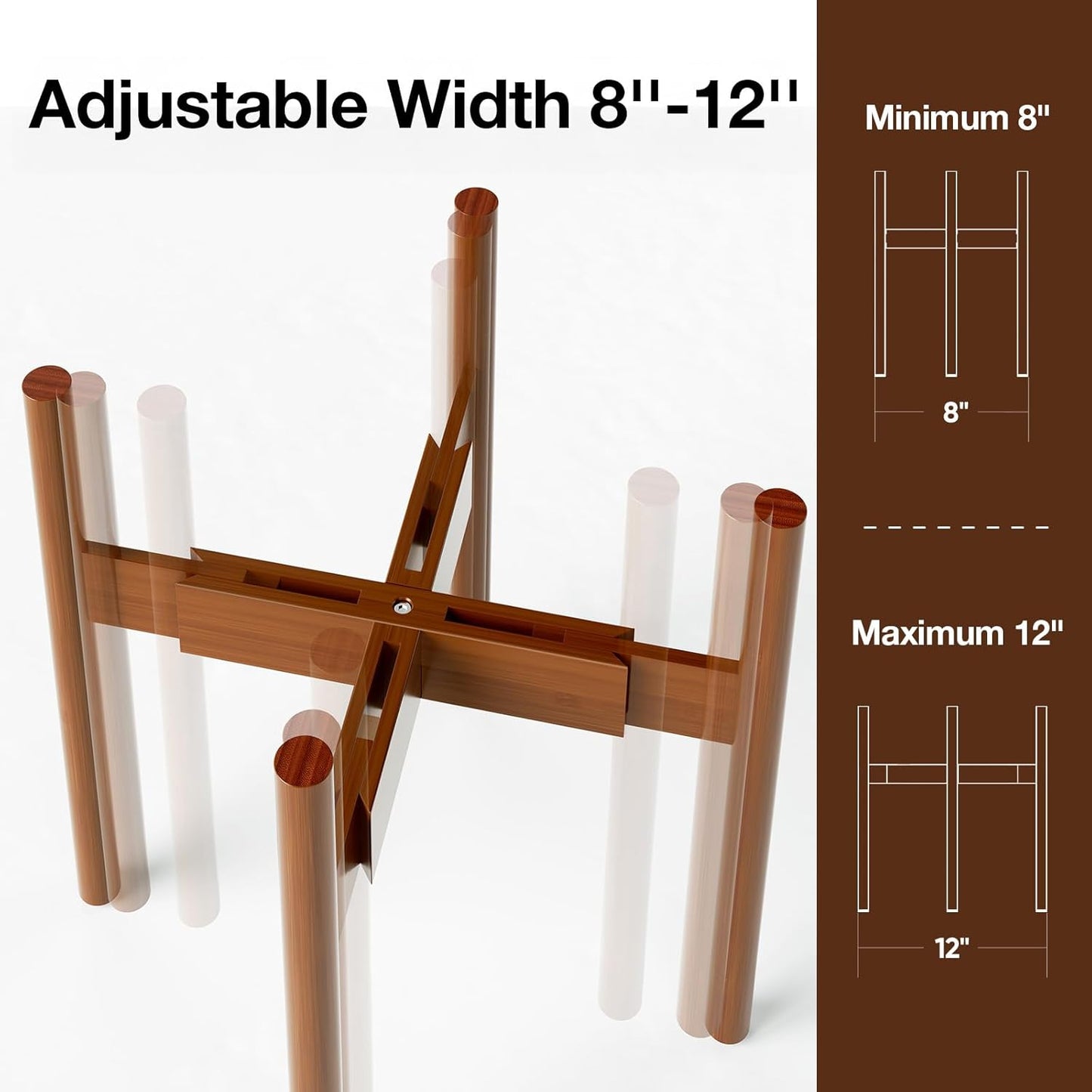 MUDEELA Plant Stand for Indoor Plants: Adjustable Width Fits 8–12 Inch Pots - Mid Century Modern Bamboo Plant Stand - 14.5 Inch Single Tier Small Floor Plant Holder, Dark Brown, 1 Pack (Without Pot)