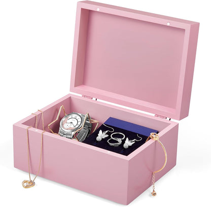 DRASTAR Wooden Keepsake Box, Large Acacia Storage Memory Box with a Hinged Lid for Crafts and Photo Storage