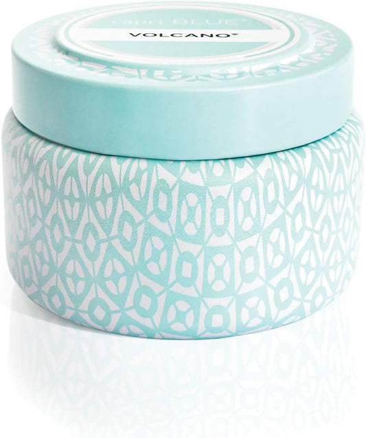 Capri Blue Volcano Printed Travel Tin Jar Candle - Luxury Candle with a Long Lasting Soy Wax Blend - Scented with Tropical & Fruity Fragrance (White Color, 8.5 oz)