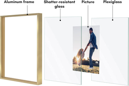 Americanflat Aluminum 11x14 Floating Picture Frame with Shatter-Resistant Glass - Use as 8x10 Picture Frame or Display 11x14 Photo - Signature Float Collection - Photo Frames for Wall Display - Black