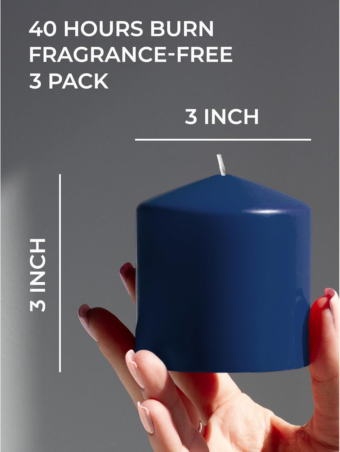 CANDWAX 3x4 inch Pillar Candles Set of 3 – Unscented Dripless Rustic Dark Blue Candles for Room Decor, Weddings, Centerpieces