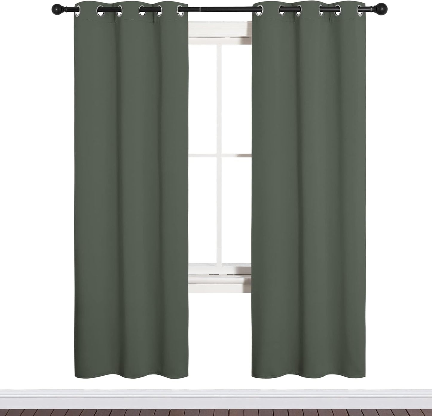 NICETOWN Halloween Pitch Black Solid Thermal Insulated Grommet Blackout Curtains/Drapes for Bedroom Window (2 Panels, 42 inches Wide by 63 inches Long, Black) - Colors C