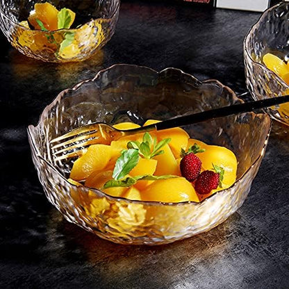 Glass Salad Bowl Irregular Lotus Flower Shape Serving Bowls, Mixing Nut Bowls for Kitchen Fruist, Snack, Dessert, and Ice Cream Candy Dishes (Crystal Gradient Pink, 6.5")