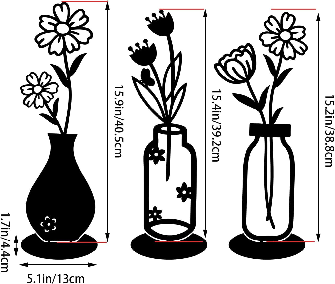 3PCS Sculptures Home Decor, Metal Vase Tabletop Decor, Home Decor for Living Rooms Bedrooms Bookshelves and Desks (Black)