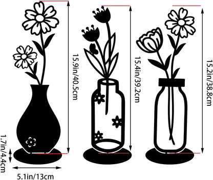 3PCS Sculptures Home Decor, Metal Vase Tabletop Decor, Home Decor for Living Rooms Bedrooms Bookshelves and Desks (Black)
