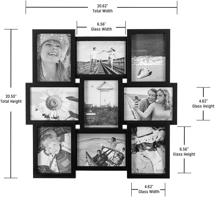 Malden International Designs 5 x 7 9-Opening Dimensional Collage Photo Wall Frame, Black