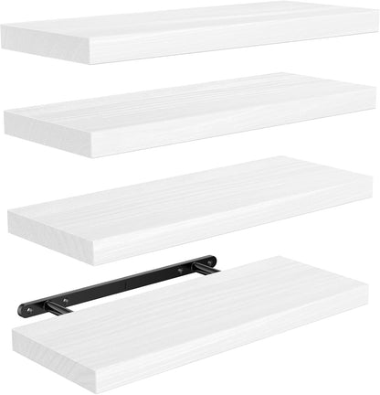 Amada Homefurnishing Floating Shelves, Paulownia Wood Wall Shelves for Living Room/Bedroom/Kitchen/Home Office, Wood Floating Shelf for Home Storage & Organization, Set of 4, 15.75″L x 5.91″W x 0.98″H