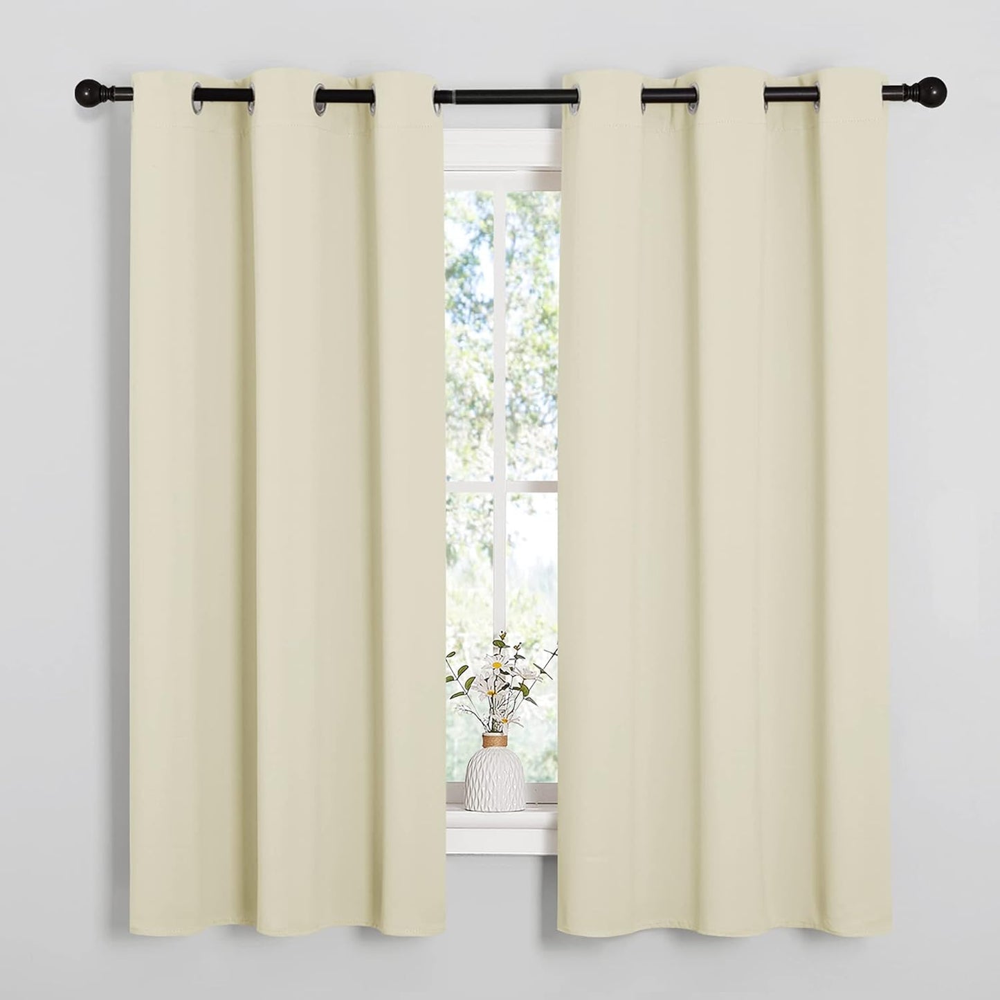 NICETOWN Halloween Pitch Black Solid Thermal Insulated Grommet Blackout Curtains/Drapes for Bedroom Window (2 Panels, 42 inches Wide by 63 inches Long, Black) - Colors C