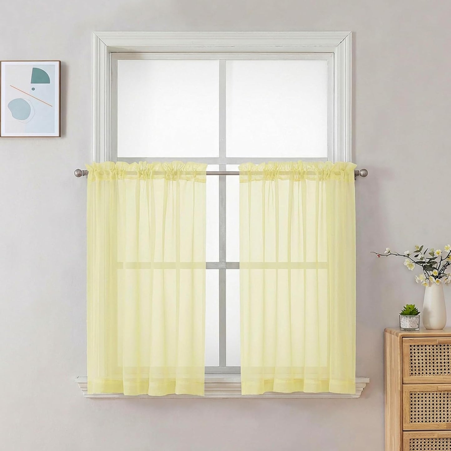 Chyhomenyc Sheer White Valances for Windows 2 Pack, Small Window Curtains for Living Room Bathroom Cafe Laundry Basement, Modern Top Dual Rod Pocket Voile Curtain, 42W x 14L inches, White - Colors A