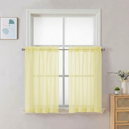 Chyhomenyc Sheer White Valances for Windows 2 Pack, Small Window Curtains for Living Room Bathroom Cafe Laundry Basement, Modern Top Dual Rod Pocket Voile Curtain, 42W x 14L inches, White - Colors A